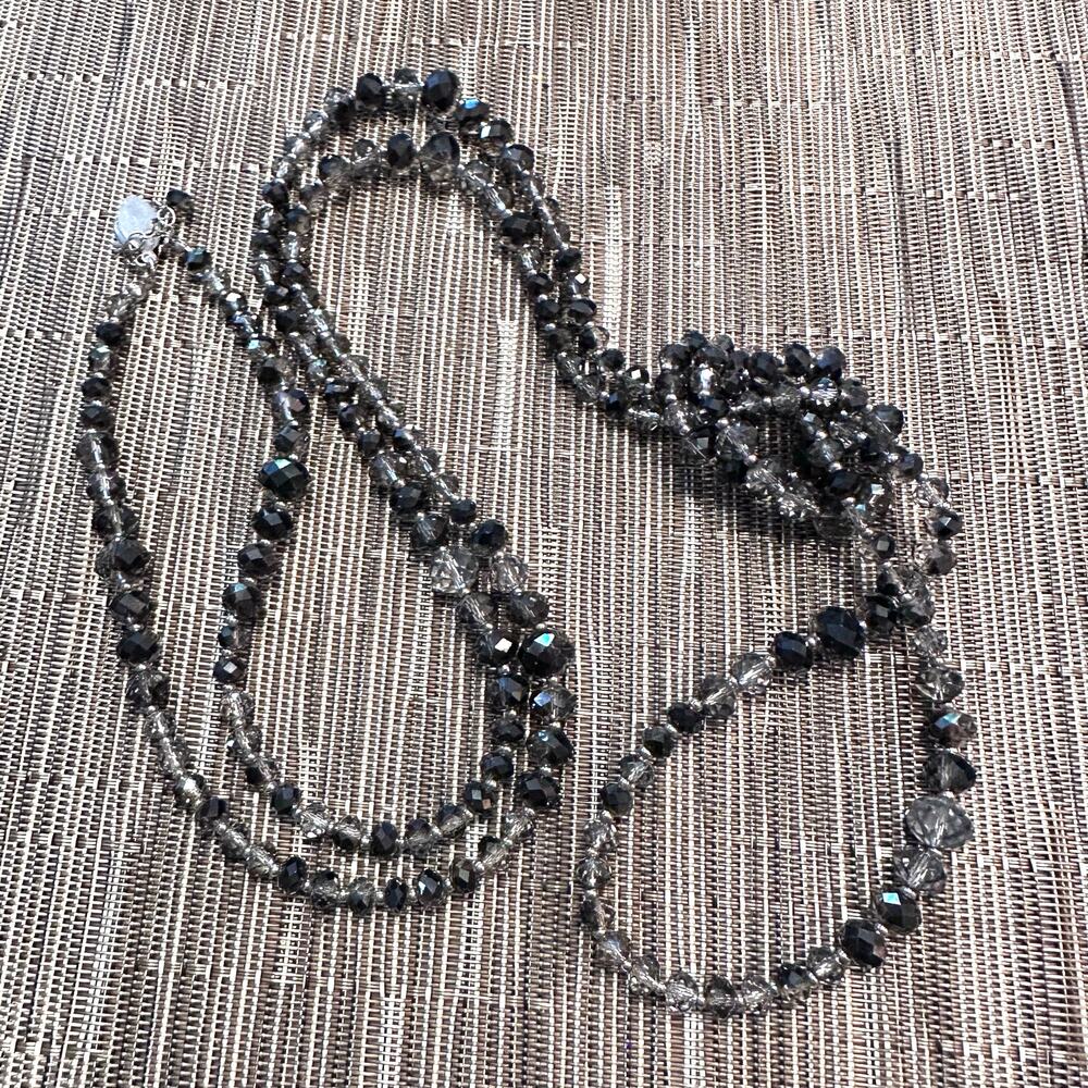 White House Black Market Beaded Knot Grey Black Necklace WHBM Jewelry